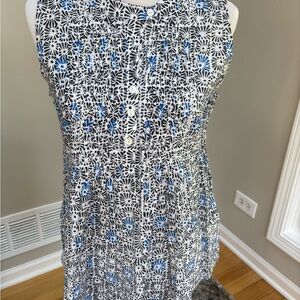Roberta Roller Rabbit | Floral Sleeveless Top in Black, White, and Blue, sz M